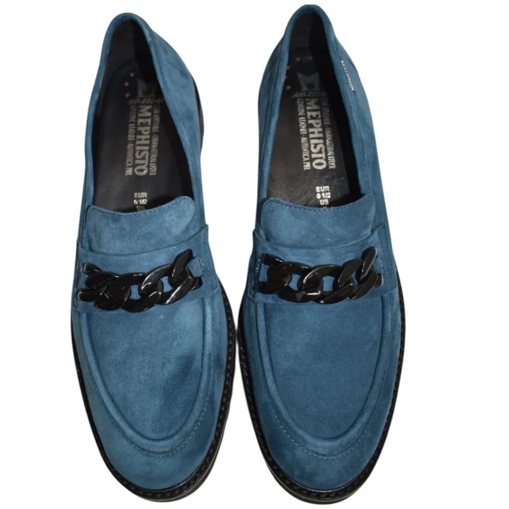 Memphisto Peacock Blue Velvet Leather SALKA Slip-On Loafers with Lug Sole